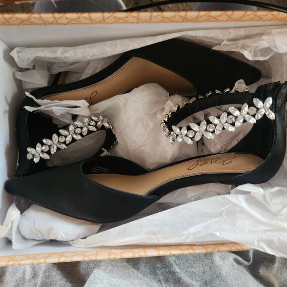 Jewel Badgley Mischka " Robles" Black Satin Kitten Heels. NIB. Size 6 - Picture 13 of 14